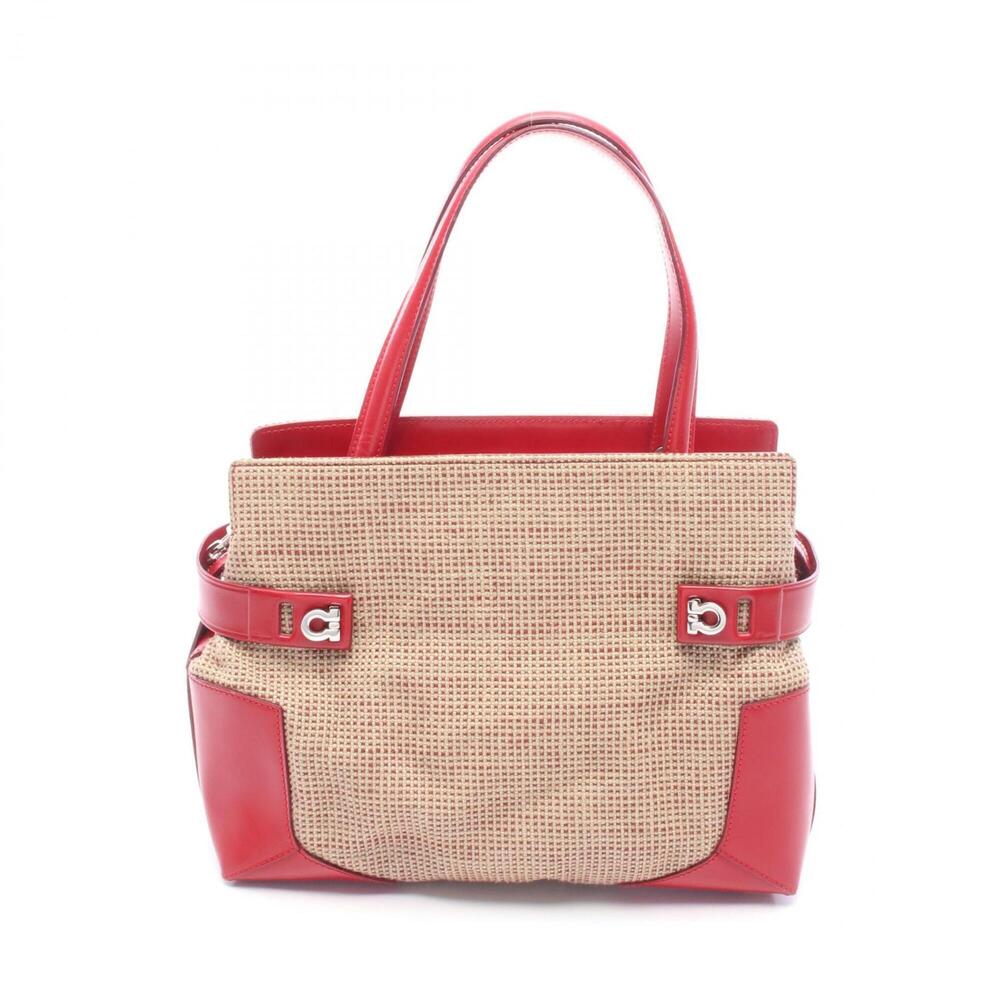 Salvatore Ferragamo Gancini Handbag, Fabric Leather, Women's, Beige/Red, Size...